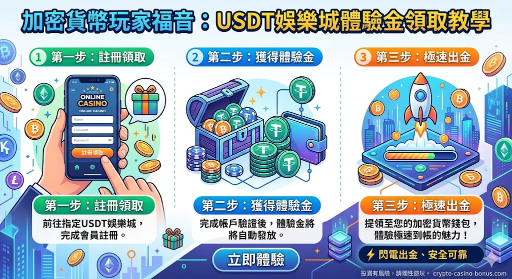 加密貨幣玩家福音：usdt娛樂城體驗金領取教學，體驗極速出金的魅力