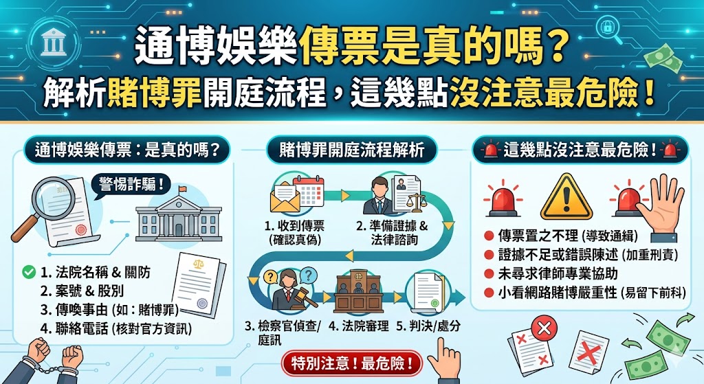 通博娛樂傳票是真的嗎？解析賭博罪開庭流程，這幾點沒注意最危險！